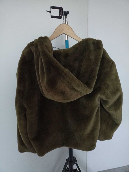 Geacă de blăniță sintetică verde închis ZARA, XS, cu glugă