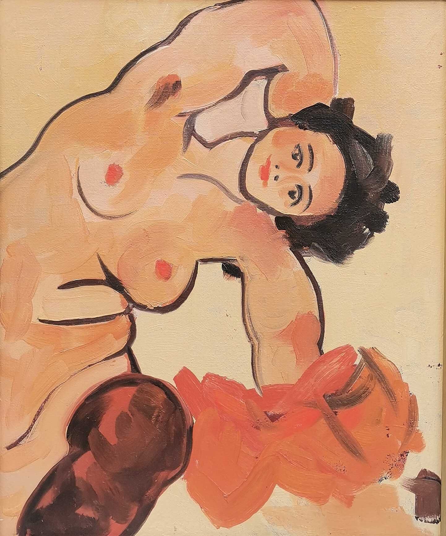 Tablou Nud de femeie pictura ulei pe placaj inramat 61x71 cm