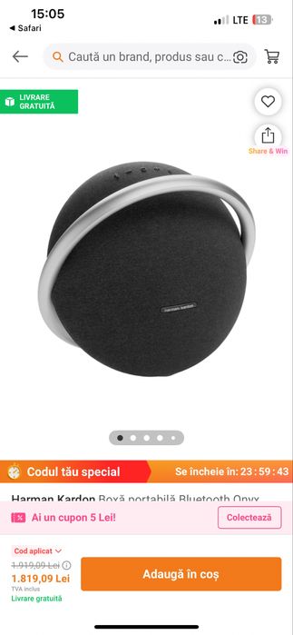 Boxa portabila Harman Kardon Onyx Studio 8, Bluetooth, Negru