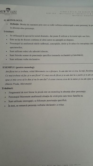 Fisiere teoretice limba romana Evaluare Națională clasa a 8 a