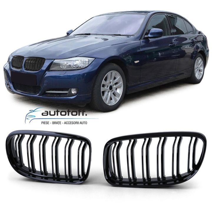Grile duble BMW Seria 3 E90 E91 LCI (08-11) Negru lucios