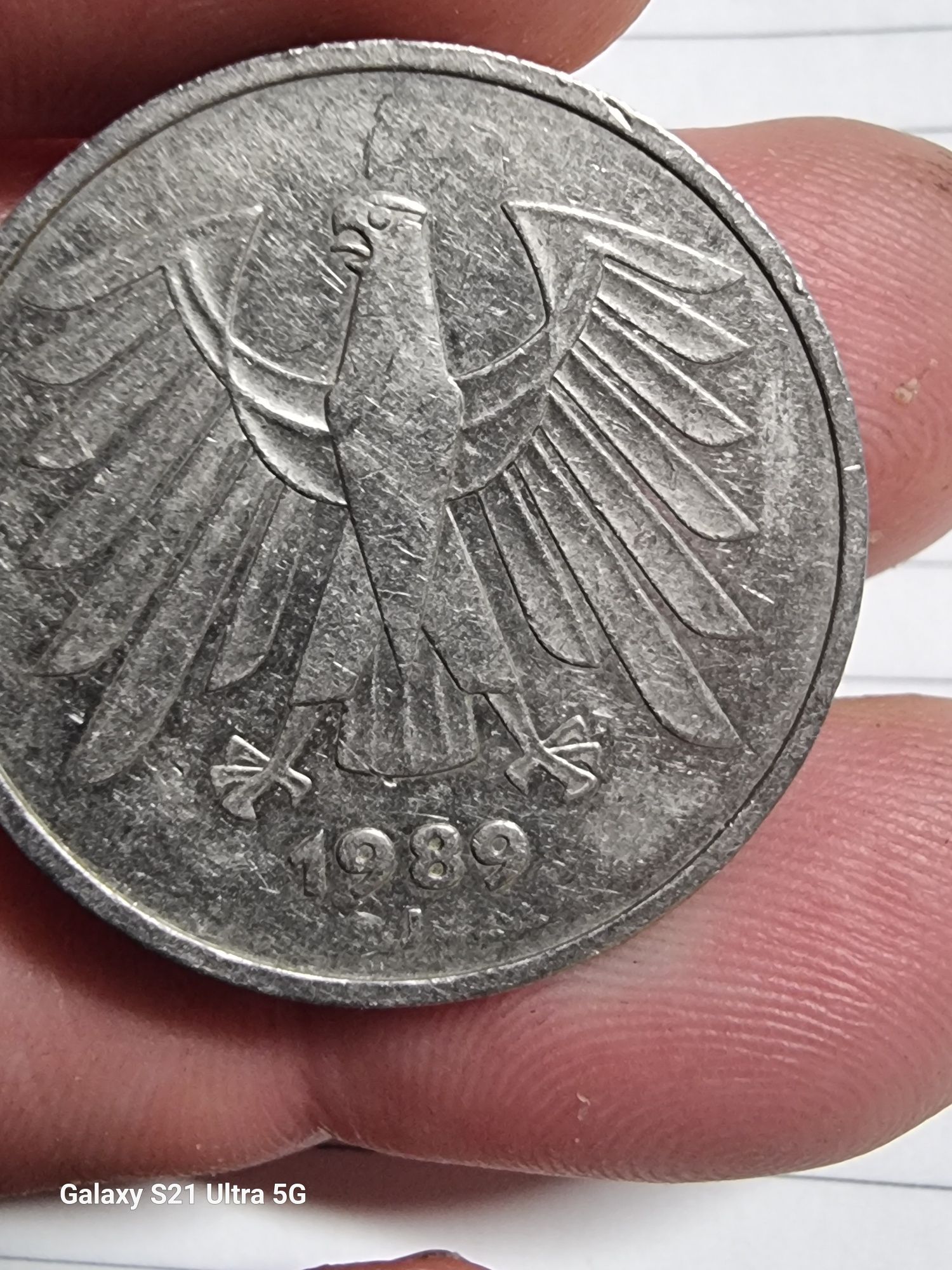 Moneda de 5 Deutsche Mark din anul 1989