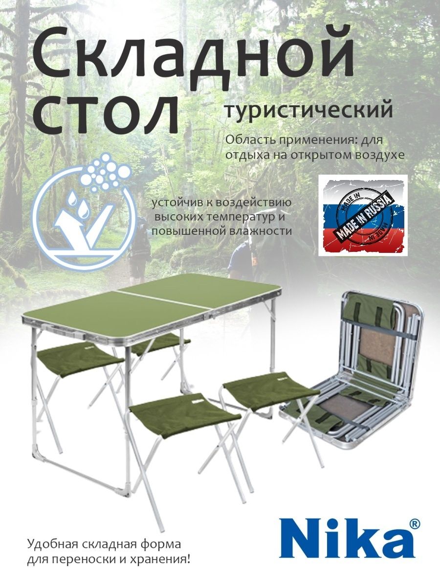 Российский комплект складной мебели Nika. Стол+4 стула