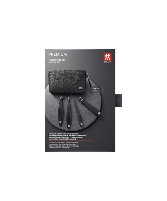 Set manichiura ZWILLING Premium Black 4 piese, husa din piele naturala