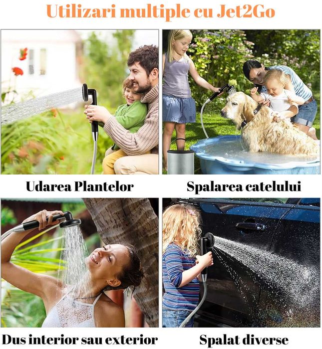 Dus portabil Jet2Go D2 cu pompa electrica si acumulator de 2200mAh