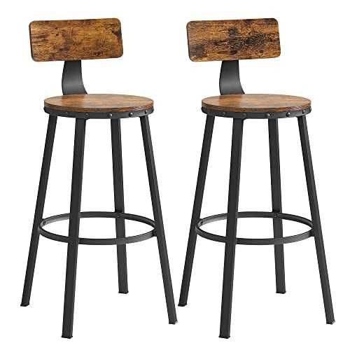 Set scaune de bar inalte cu spatar, otel, 73 cm, rustic maro si negru