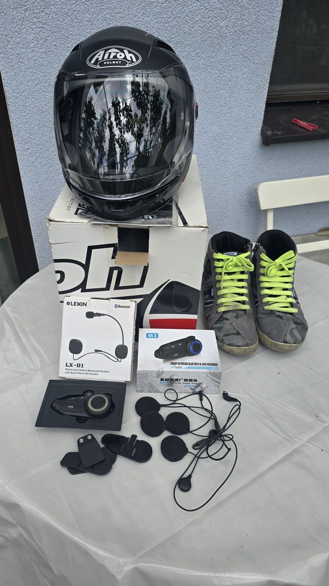 Casca Airoh, genti laterale, comunicator Dvr, casti, ghete, parbriz