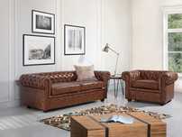 NOU Set living 3-1 "CHESTERFIELD", maro, imitație piele