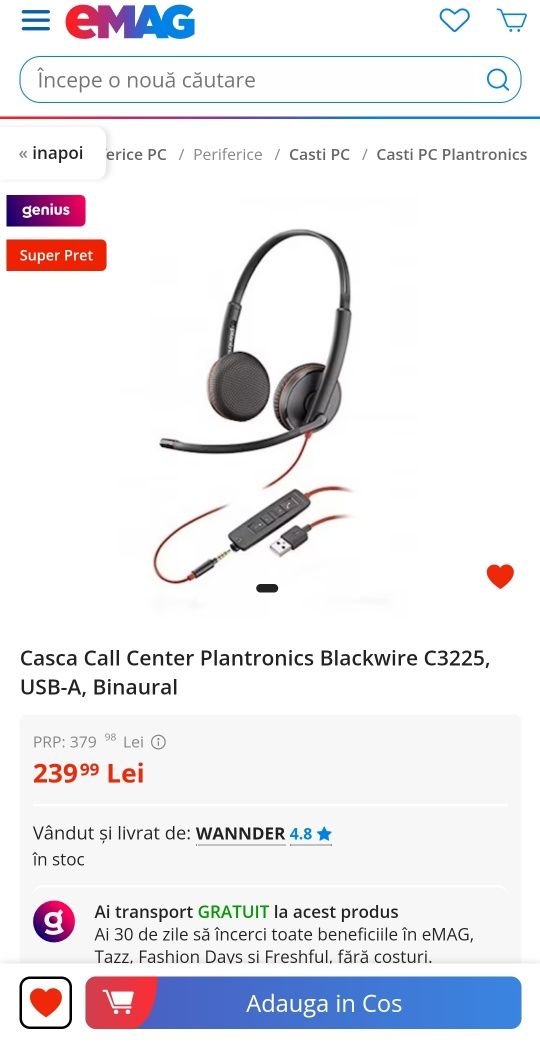 Casti Plantronics Blackwire C3225