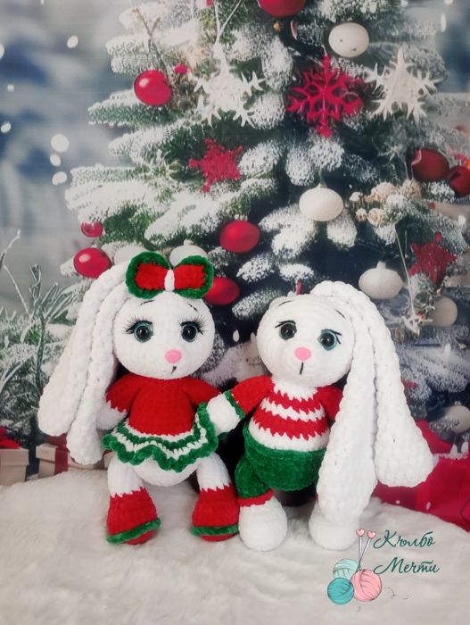 Коледни зайчета - ръчно изплетени на една кука