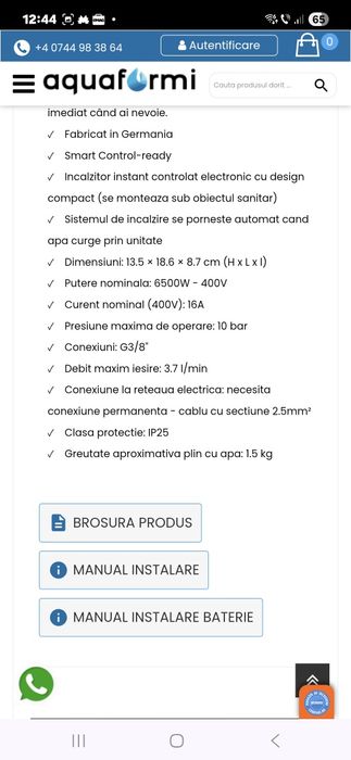 Baterie cu senzor + sistem apa calda instant