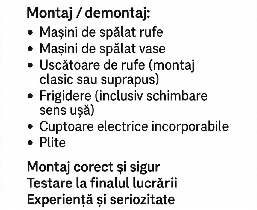 Montaj Electrocasnice – Mașină de Spălat, Uscător, Cuptor, Frigider