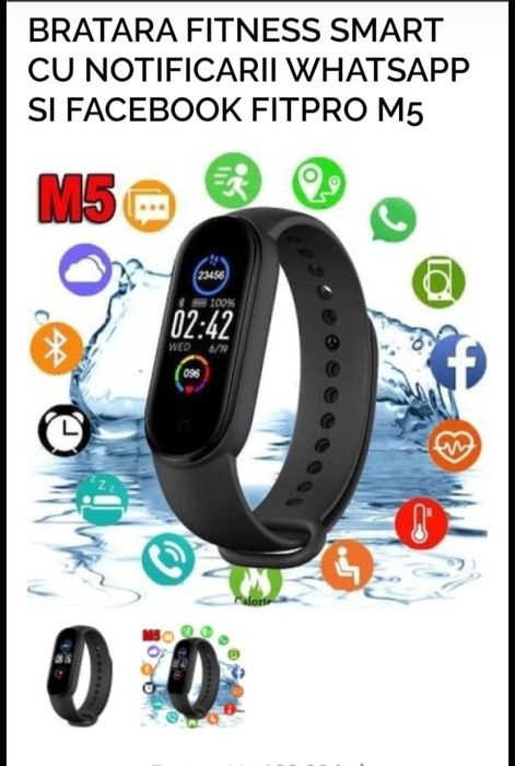 Nouă,în cutie!Brățară fitness Smart cu notificări w.app șiFacebook,60