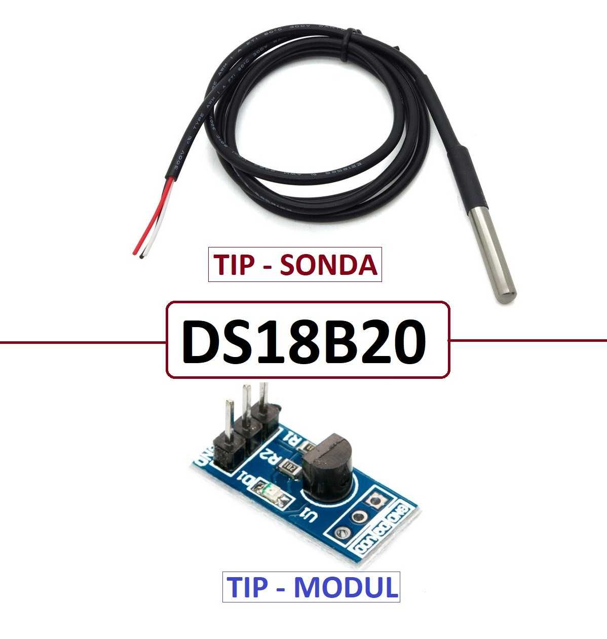 DS18B20 Senzor temperatura digital modul si cablu 1m