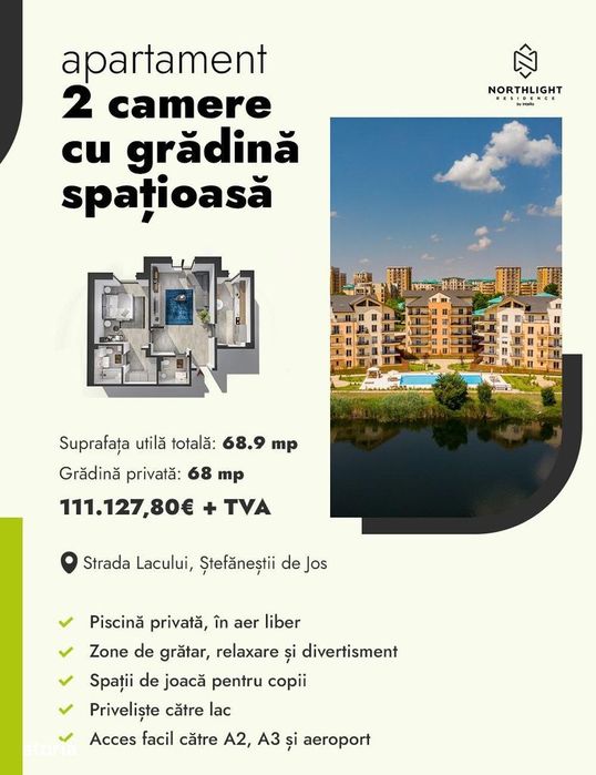 NorthLight Residence-2 camere - gradina 68mp/2 Bai/Comision0%