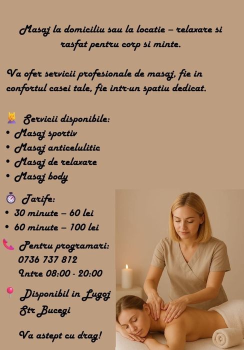 Masaj la domiciliu sau la locație-relaxare și răsfat pentru corp si mi