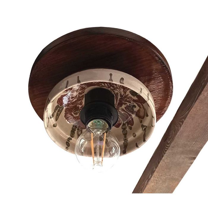 Aplica de perete - plafoniera rustica din ceramica si lemn de pin