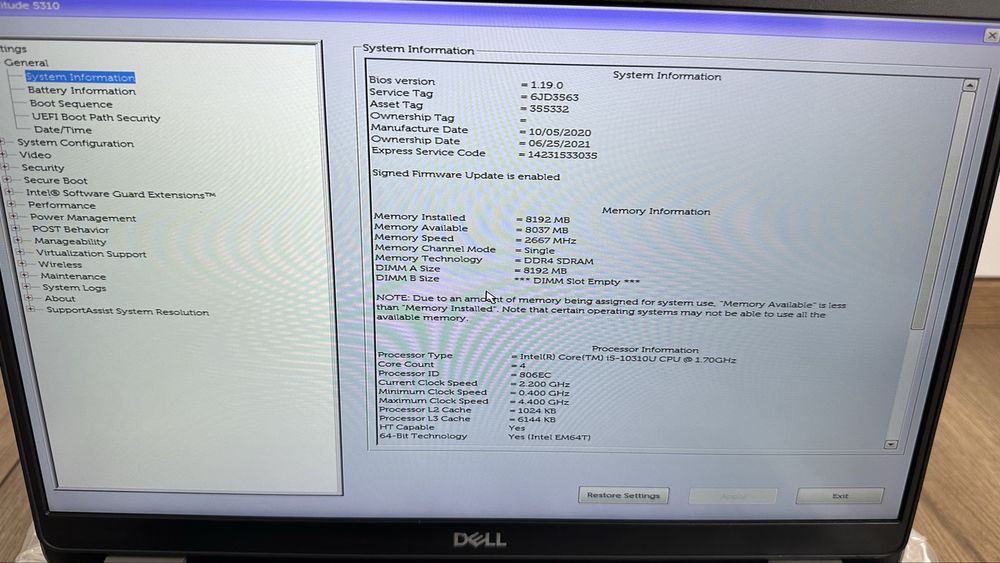 Dell Latitude 5310 13.3” Touch Intel i5-10210u 8GB RAM 256GB SSD 4G