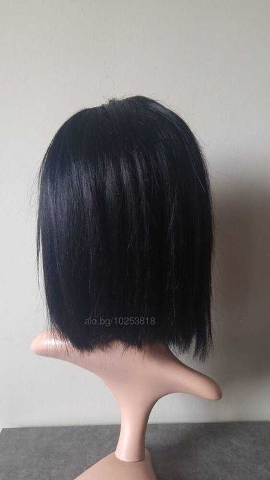 Бразилска човешка коса 30 см. черна естествена перука с дантела 4Х4