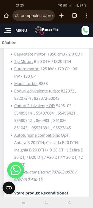 55487664 turbina Opel 2.0 e 6 170cp  ,verificata pe stand