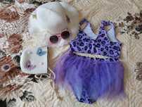 Costum baie 3 piese, pălărie, gentuța și ochelari de soare- 6 ANI