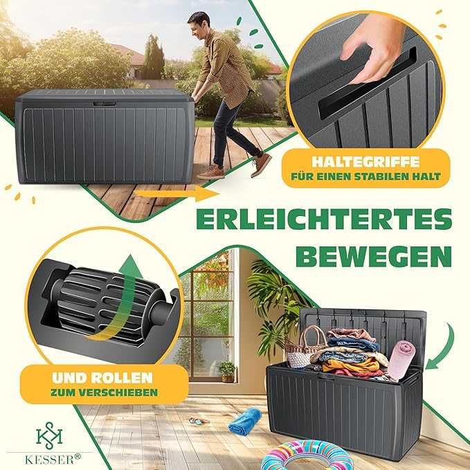 KESSER® кутия за съхранение 290 литра с колелца дръжки 100 кг