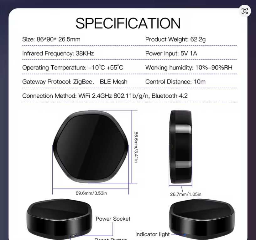 Moes ZigBee Hub Tuya Smart Home +BLE Mesh +IR via Alexa Google Home