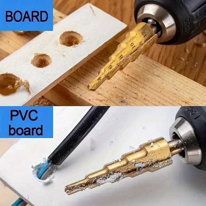 Set de burghie in trepte  HSS 7 piese, gaură conică cu canelură