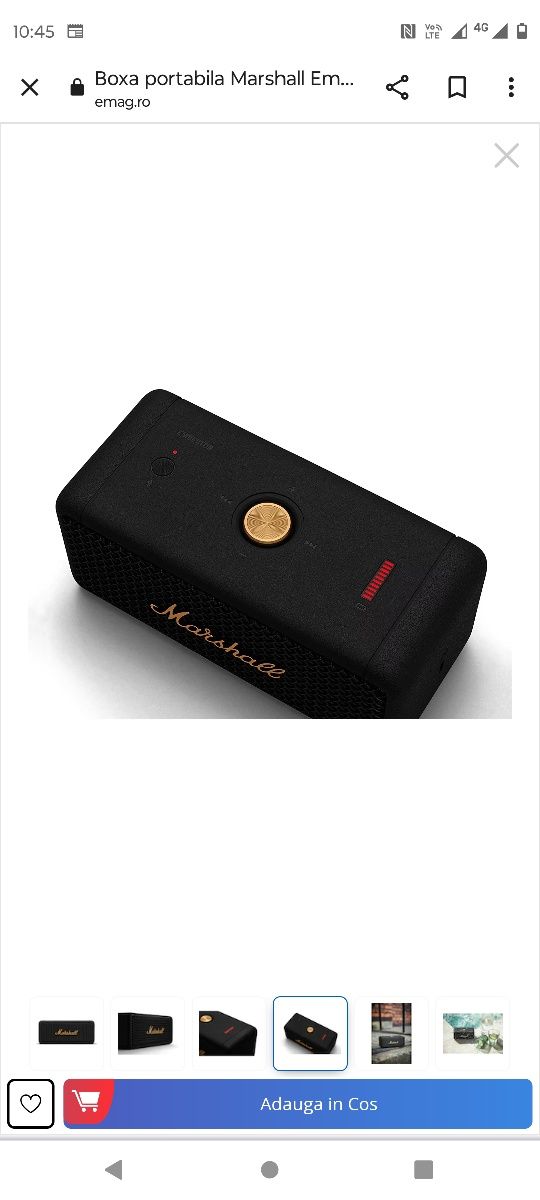 Boxa portabila Marshall Emberton, Bluetooth, rezistenta la apa, Black