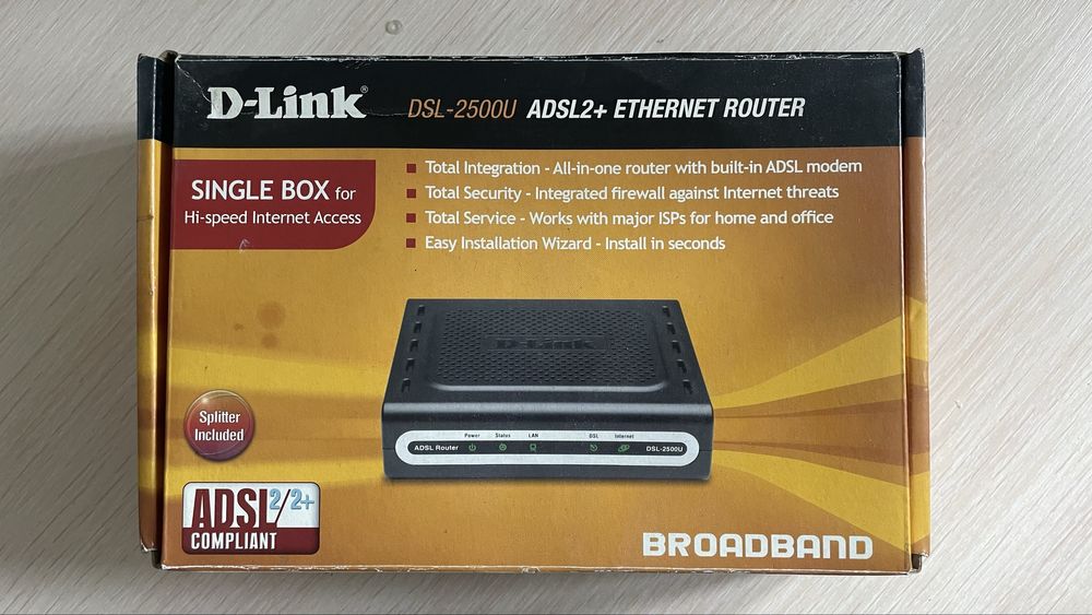 ADSL модем D-Link DSL-2500U полный комплект