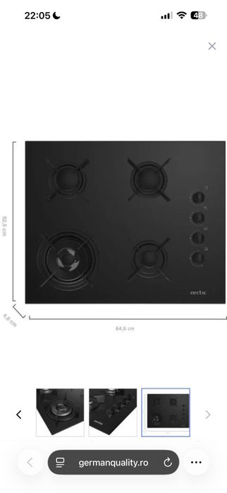 Plită pe gaz cu aprindere electrică artic