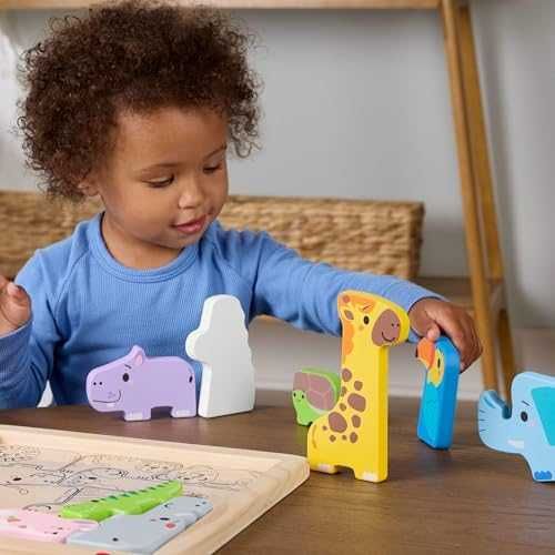 Нов Fisher-Price дървен пъзел с животни, развиващи умения за деца игра