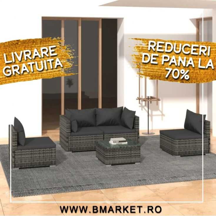 Set mobilier gradina/terasa canapea/coltar cu perne 5 piese Gri Ratan