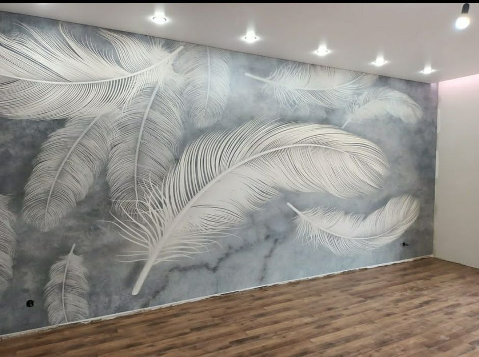 Качественная поклейка обоев500тнг.кв/м ,житких обоев, галтелей