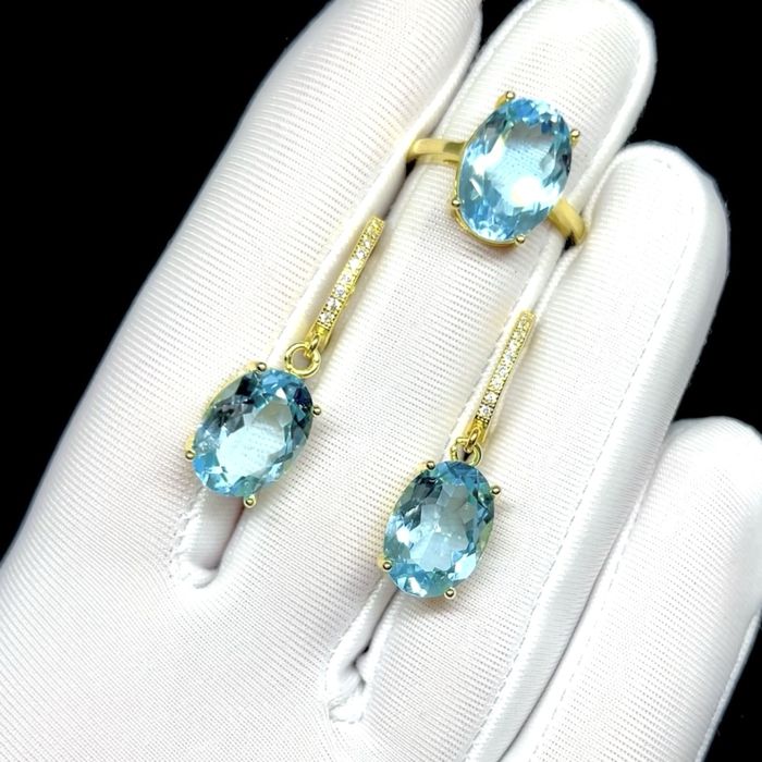 Комплект с натуральными крупными Топазами 14 мм