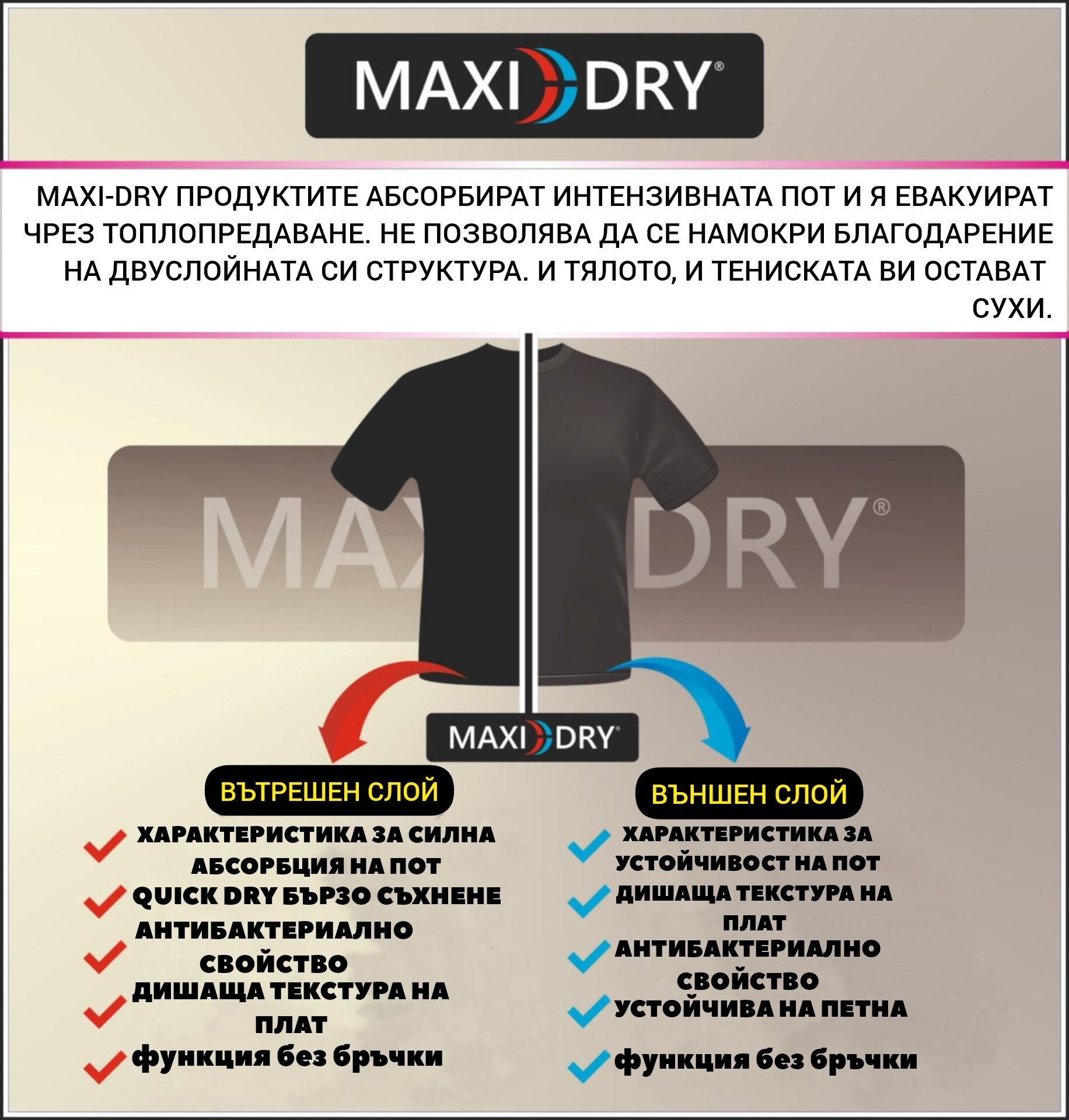 Мъжка Тениска Maxi-Dry устойчив на пот