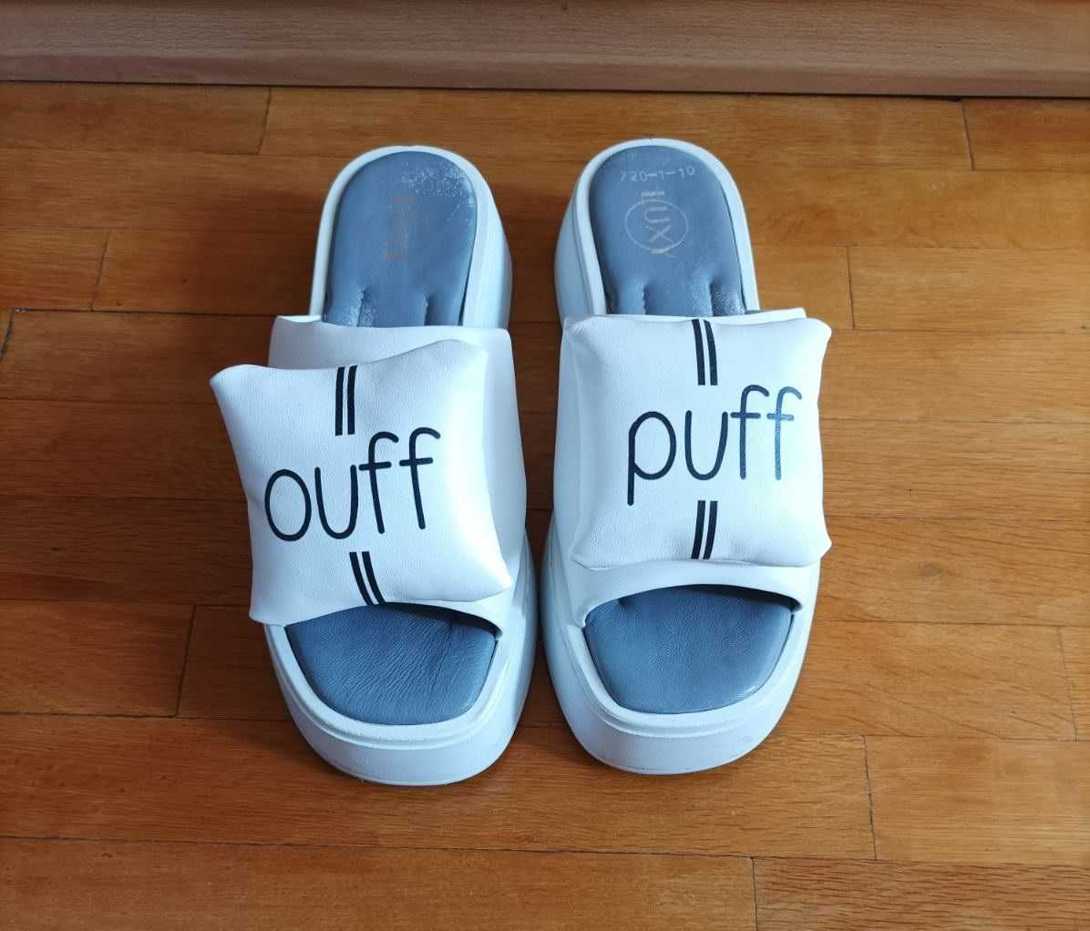 Дамски чехли платформа в бял цвят Luxy ouff-puff