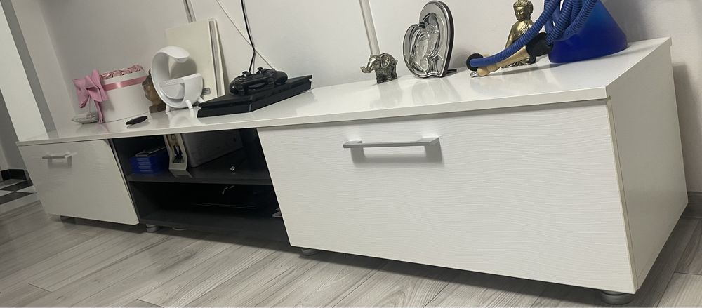 Mobila living mdf alb/gri lucios