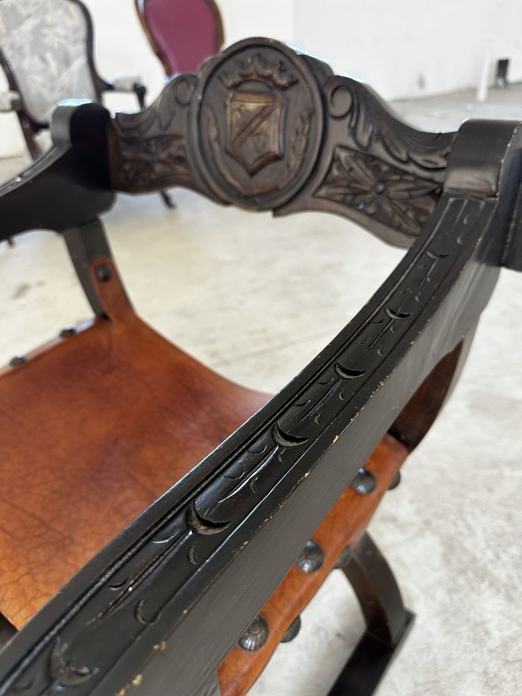 Античен стол със седло от естествена кожа 1900s Dante X-chair