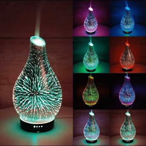 Ултразвуков стъклен 3D дифузер за етерични масла  120ml, 7 LED цвята