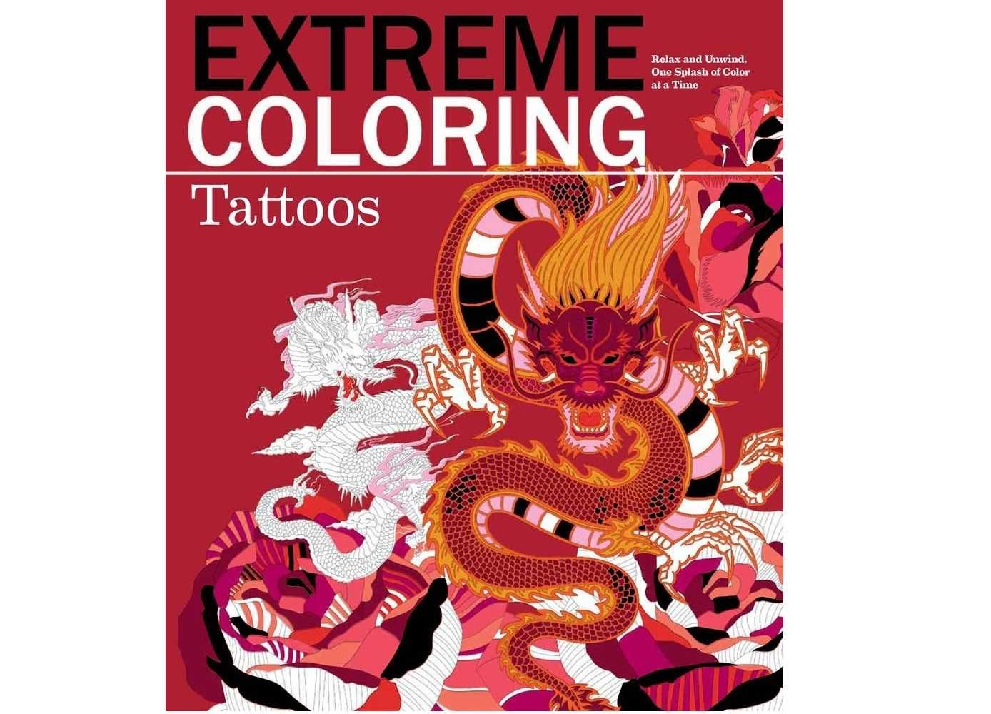 Cartea Extreme colouring tattoo, carte de colorat pentru adulti