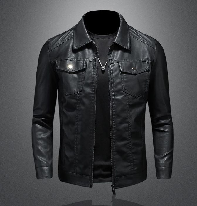 Мужская куртка кожаная мужской кожанный с начесом осенний весенний