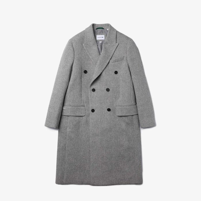 Lacoste, Palton lung din amestec de lână, Gri, M