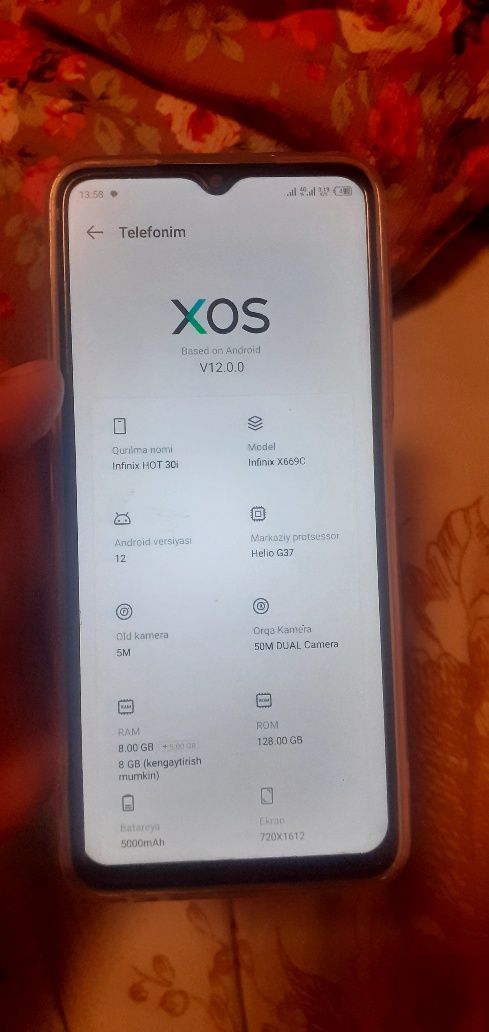 Telefon Infinix Hot 30 i . 12 oy kafolat yangi 4 oy ishlatilgan