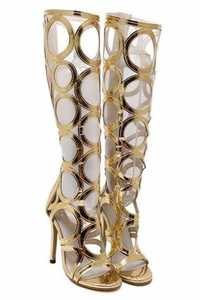 Sandale Gladiator, lungi cu toc - Vogue - Gold Sandals (37)