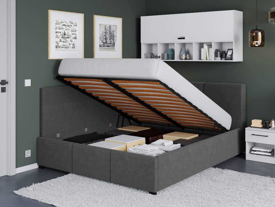 Pat Tapitat de colt Avelis Gri Antracit cu somiera rabatabila