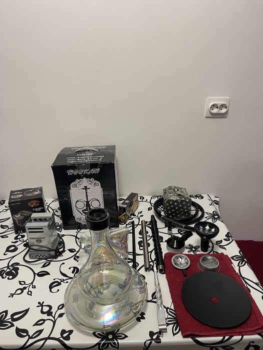 Narghilea Completă/Aprinzător Carbuni/Arome/Carbuni/Creuzet/Furtun
