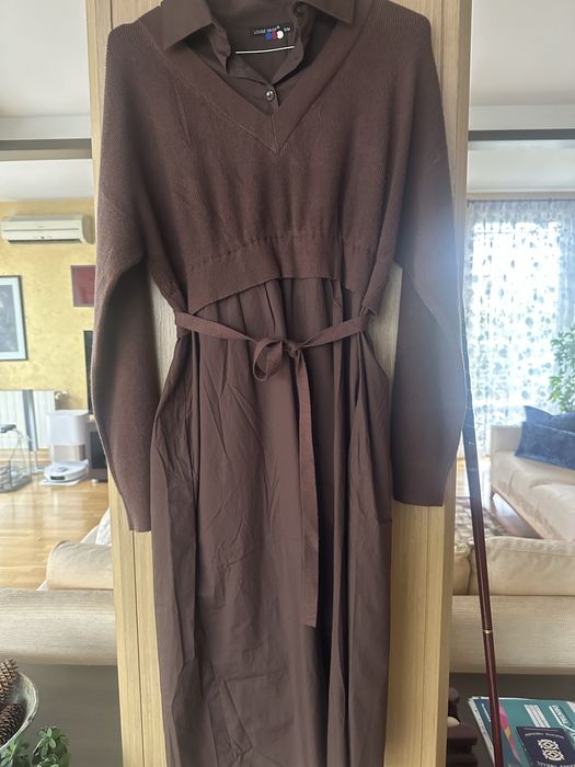 Рокля тип риза в кафяво