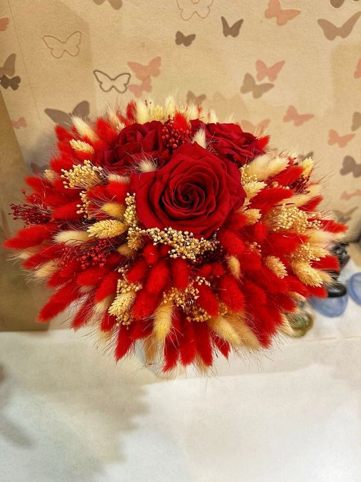 Buchet nuntă flori uscate și criogenate