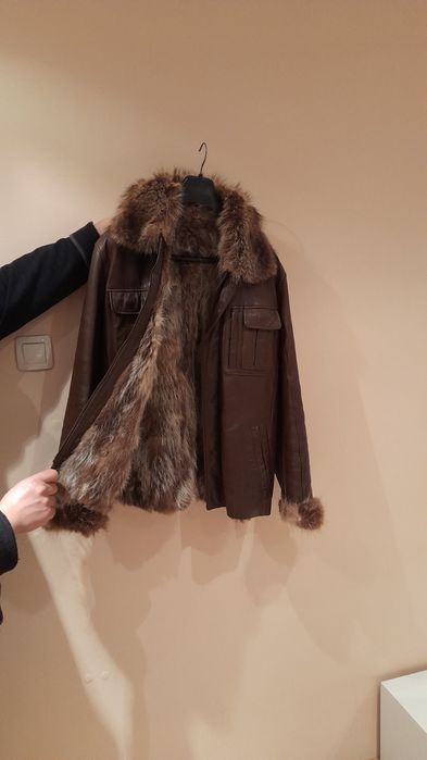 Мъжко кожено яке от естествена агнешка кожа и естествен пух